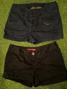 GUESS Black Denim High-Rise Shorts + Black Cotton Roll-Cuff Shorts